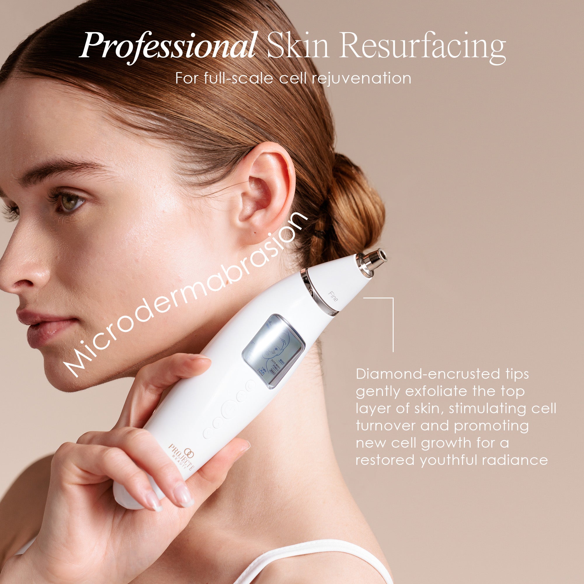 Reinvo microdermabrasion wand showing facial microdermabrasion treatment function