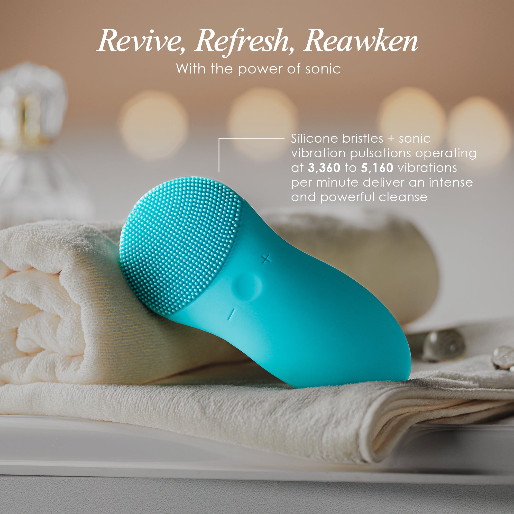 CLEO+ sonic facial cleansing brush describing how sonic vibrations deliver intense cleansing